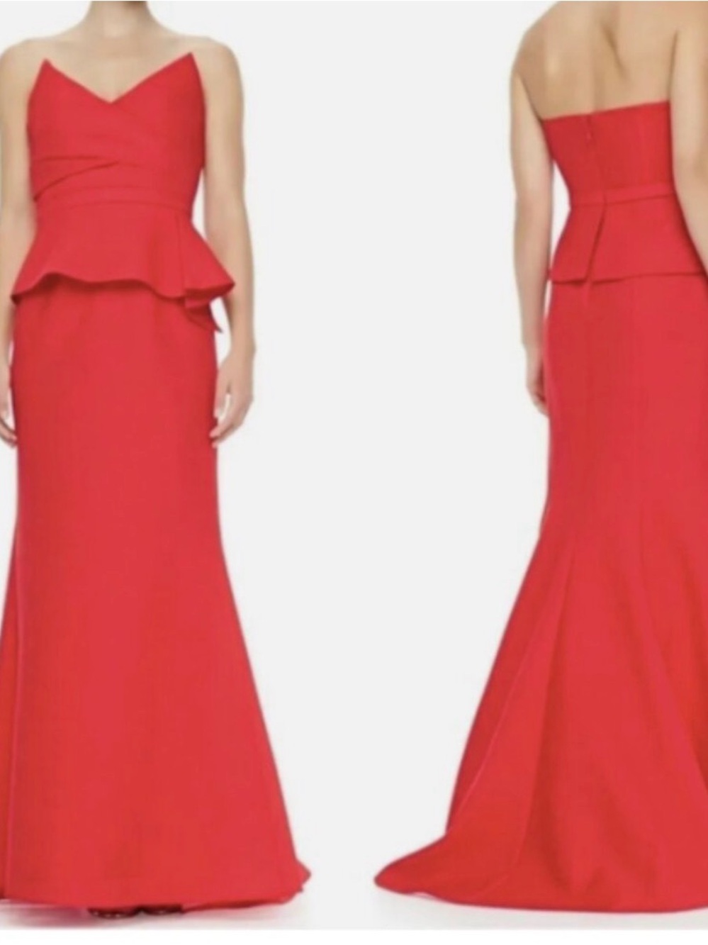 BCBGMaxAzria Strapless Red Peplum Mermaid Gown